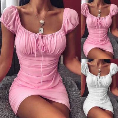 £11.79 • Buy Women Sexy Ruched Bodycon Mini Dress Ladies Summer Party Holiday Clubwear Size12