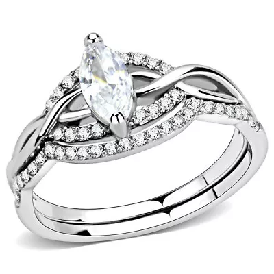 Marquise Cut Lab Created Diamond Engagement Ring Wedding 925 Sterling Silver Set • $136.49