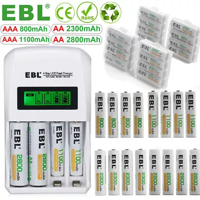 EBL 800/1100/2300/2800mAh AA AAA NI-MH Rechargeable Batteries + LCD Charger Lot • $7.39