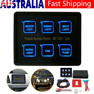 12V/24V 6 Gang LED Switch Touch Screen Panel Circuit Control Box Marine Boat 10A • $56.99