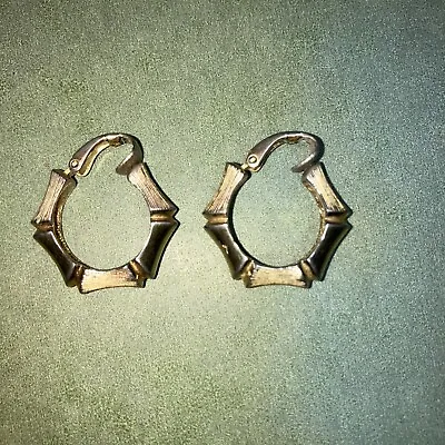 Vintage Bamboo Clip On Earrings Gold Tone Fashion Estate Jewelry Women 80s 90s • $8