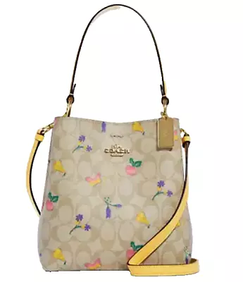 COACH Small Town Bucket Bag Signature Canvas Dreamy Veggie Khaki Yellow C8254 • $184