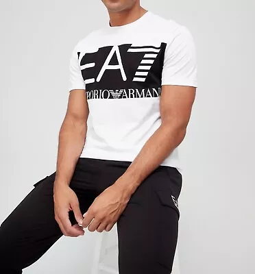 Emporio Armani EA7 Logo Crew Neck T-Shirt In White For Men • $29.99