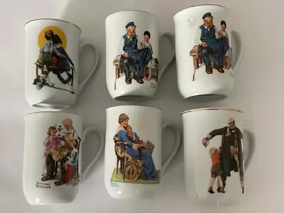 Vintage Norman Rockwell Tea Mugs Lot 6 Coffee Gold Trim Japan FREE SHIPPING • $29.99