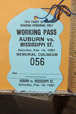 1981 Auburn University Vs Mississippi State Basketball Ticket Press Pass Media • $10