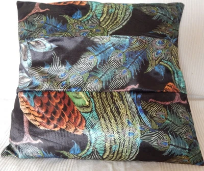 £2.99 • Buy Black Velvet Patchwork Peacock Feather Cushion Cover - New Handmade