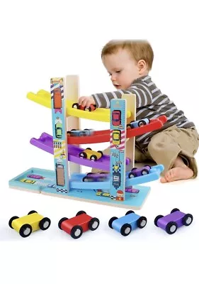 Montessori Toys For Toddlers Children Race Track Toy With 4 Cars And 1 Wooden • $17.99