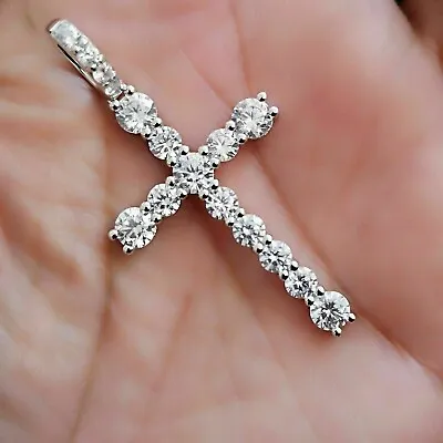 3.00Ct Round Cut Lab Created Diamond Cross Pendant In 14K White Gold Plated • $91