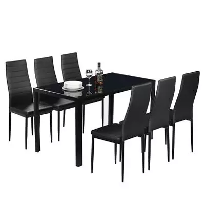 7 Pieces Dining Table Set 6 Chairs + Glass Table For Kitchen Room Dining Sets • $235.99