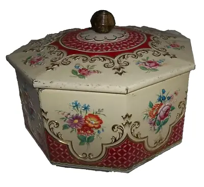Vtg  English Horners Candy Tin Roses & Gilt Footed Most Charming!! • $22.99