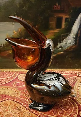 Murano Art Glass Pelican Figurine Italy. Large Throat Pouch. • $120