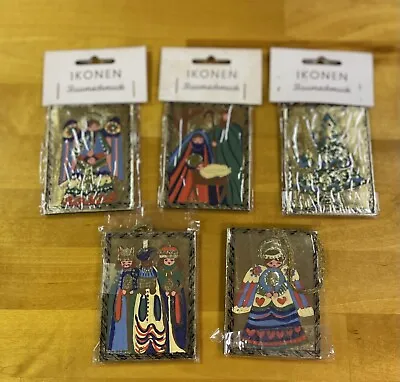 Vintage Lot Of 5 IKONEN Baumschmuck - Christmas Tree Ornaments 2.5 X3  Gold NEW • $26.25