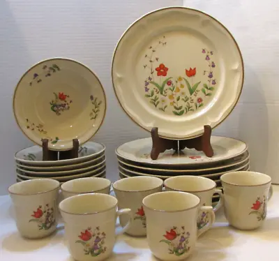 Newcor Stoneware 6001 Spring Garden Dishes Plates 23 Pcs Thailand Vintage 1986 • $165.75