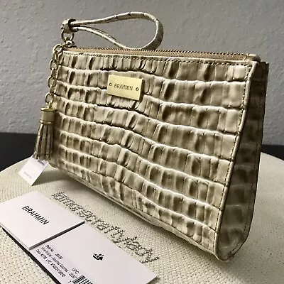 Brahmin LATTE LA SCALA Millie Wristlet / Cosmetic Clutch Bag Genuine Leather • $119.95