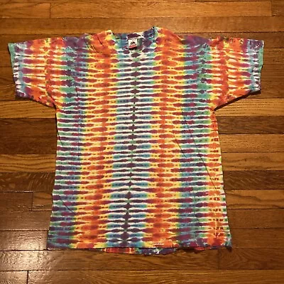 Vintage 90s Single Stitch Tie Dye T Shirt Fruit Loom L Blank Trippy USA • $17.50