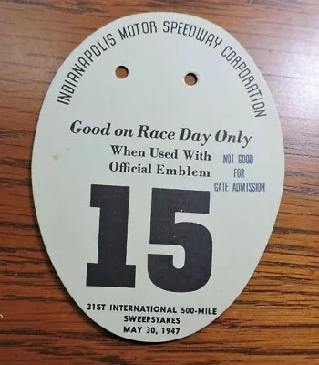 $47 • Buy Indy 500 Pit Badge Back Up Card #15