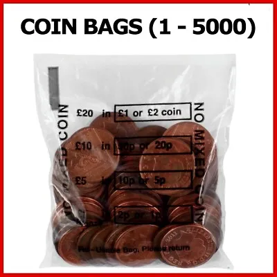 Plastic Coin Bags UK SELLER Reusable Money Bag No Mixed Bank Clear Cash Retail • £1.50
