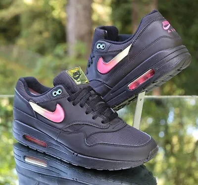 Nike Air Max 1 Jelly Swoosh Men’s Size 11.5 Black Blue Furry Custom CI2450-001 • $160.95