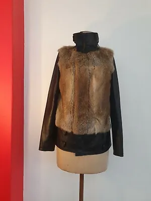 JENNIFER KATE Leather Jacket 10-12 Rabbit Fur Vest • $192.44