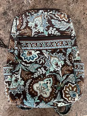 Vera Bradley Java Blue Brown Paisley Campus Cotton Quilted Adjustable Backpack • $14.99