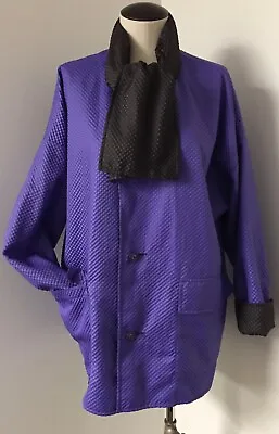 Maralyce Ferree Black & Purple Waffle Texture Fabric Coat W Scarf Lt Weight Sz S • $32