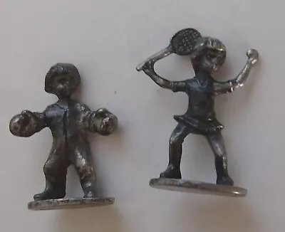 Lot Of 2 Pewter Miniature Figurines Girl Playing Tennis Boy Boxing 1 3/4 Inch • $20