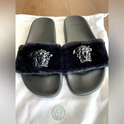 NEW Versace Medusa Faux Fur Black Slides • $325