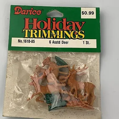 Vintage Darice 1610-85 Deer (6) Miniatures Christmas Decorations NIP • $10