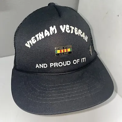 Vintage Vietnam Veterans Snapback Hat Trucker Mesh Military Army Pins Cap Black • $12.88