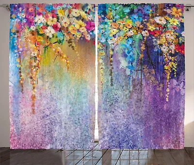 Floral Curtains Blooming Flowers Artsy Window Drapes 2 Panel Set 108x84 Inches • $66.99