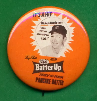 1955 STYLE Mickey Mantle BATTER UP  Pancake Mix RP *PIN* 2-1/4  • $4.95