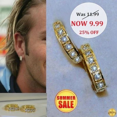 £9.99 • Buy Men's Women Handsome Yellow Gold Filled Sim Diamonds Round Hoop Huggie Earrings