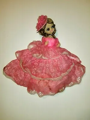 Vintage BRADLEY BIG EYED DOLL Pretty In Pink  SEE!! • $4.95