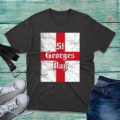 St. Georges Day T-Shirt Saint George Cross England Flag Religious Warriors Top • £12.99