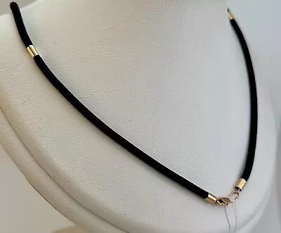 Vintage Original Black Silk Necklace With Rose Gold Inlays 585 14K 52 Cm. • £361.87