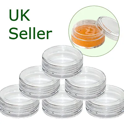 3ml 3g Small Round Plastic Jars Pots Containers Sample Cosmetic Make-Up Art JGC • £3.99