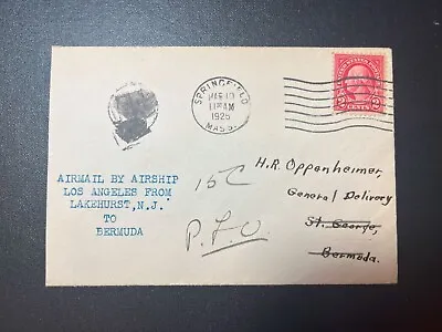 1925 USA ZR3 USS Los Angeles Airship Cover Springfield MA To St George Bermuda • $250