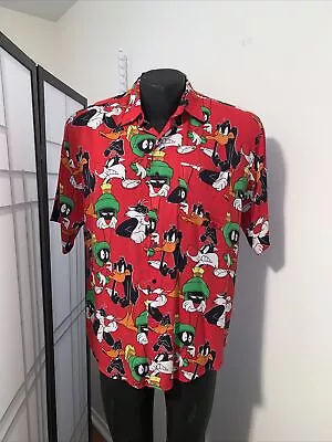 Vintage Looney TUNES HAWAIIAN STYLE RAYON SHIRT L MARVIN MARTIAN  • $52.98