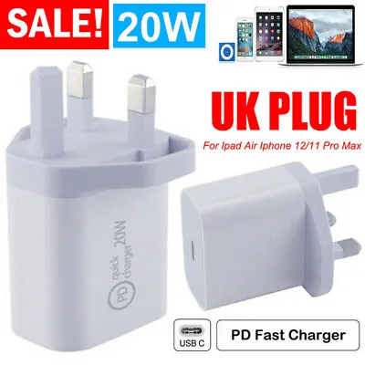 20W Wall Charger Fast Power Adapter USB-C Plug For Ipad Air Iphone 12/11 Pro Max • £4.86