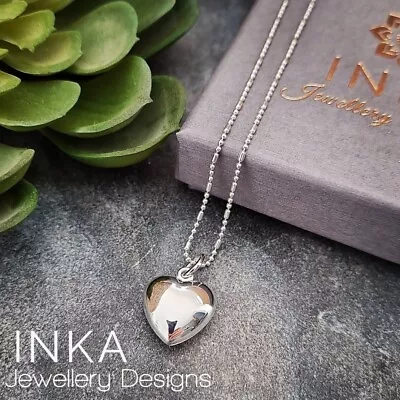 Inka 925 Sterling Silver 16  Ball Bead Necklace With 15mm 3D Heart Pendant • $25.26