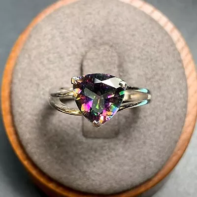 Sterling Silver 925 Mystic Topaz Triangle Cushion Cut Solitaire Ring Size 6.5 • $28