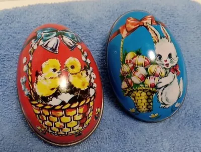 Vintage 1987 Mccrory Corp Easter Candy Tin Eggs Red Chicks Blue Bunny 2pc Set • $10.39