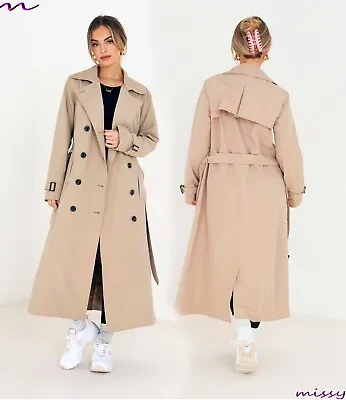 £29.99 • Buy Ladies MAXI Trench Coat Sizes 8-16 DOUBLE BREASTED MAXI LENGTH CLASSIC MAC