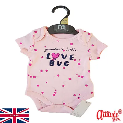 £3.99 • Buy Ex Mothercare-Baby Girls Baby Grow-Grandmas Little Lovebug-Baby Girl Pink Vest