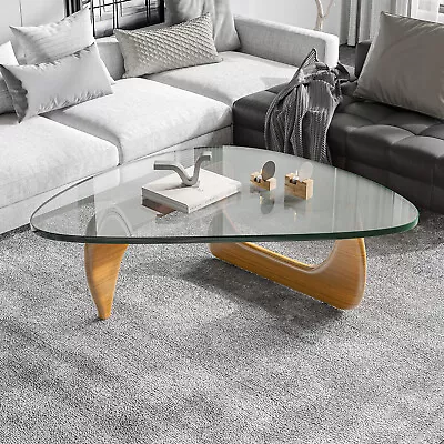 $439 • Buy Modern Glass Coffee Table Premium Solid Wood Base & 0.75in Triangle Glass Top