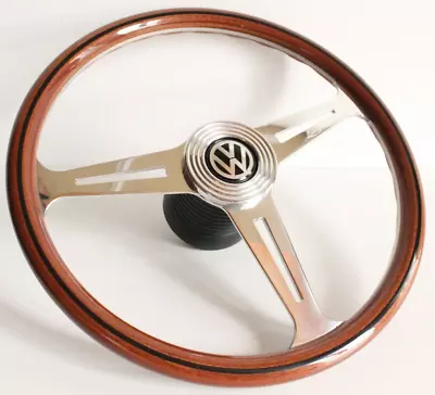 Steering Wheel Wood Chrome Fits For VW OEM LUISI T1 Bus Transporter Wooden 50-67 • $383.57
