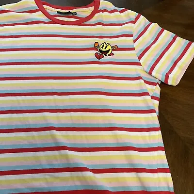 Pacman Striped Embroidered Logo T-Shirt Men's XL  Pac-Man • $9.80