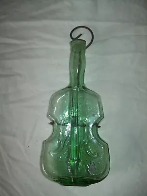 Vintage Green Glass Figural Violin Fiddle Hanger Bottle  Jersey Glass • $26.24