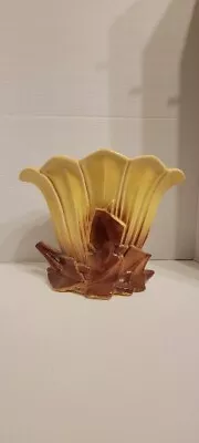 McCoy Art Pottery Yellow TULIP FAN VASE W/ Brown Bottom MCM Vintage • $20