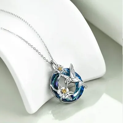 Blue Rainbow Mystical Fire Topaz 925 Sterling Silver Charms Hummingbird Necklace • $19.74